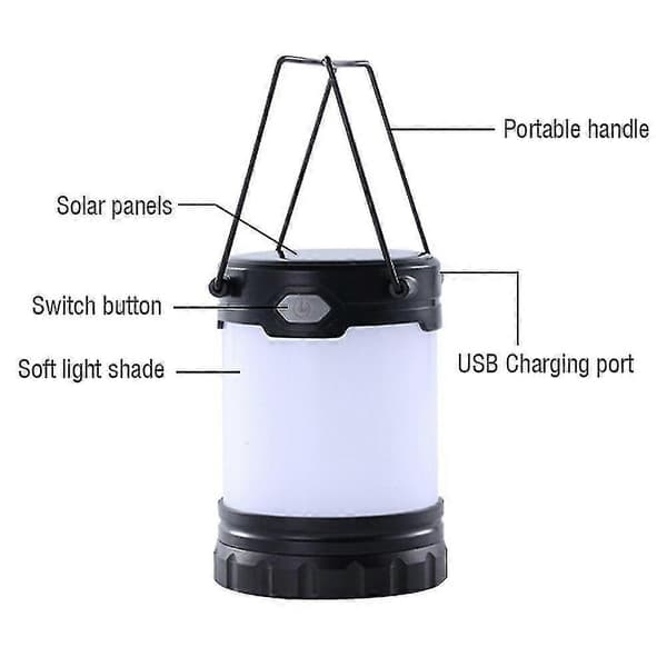 Utendørs Solar LED Campinglykt 3 Lysmoduser Teltbelysning USB Oppladbar Vanntett Søkelys