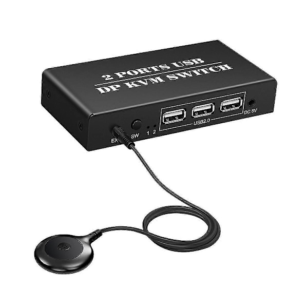 Dp Kvm Switch 2 Port 8k@30hz Displayport1.2 Switch 2 Ind 1 Ud Med 3 Usb2.0 Port Til 2 Pc Laptop Deling Tastatur Mus