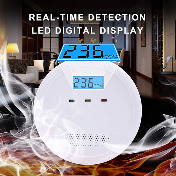 Kolmonoxiddetektor Batteridriven C620, EN52091 Alarm med Digital Display