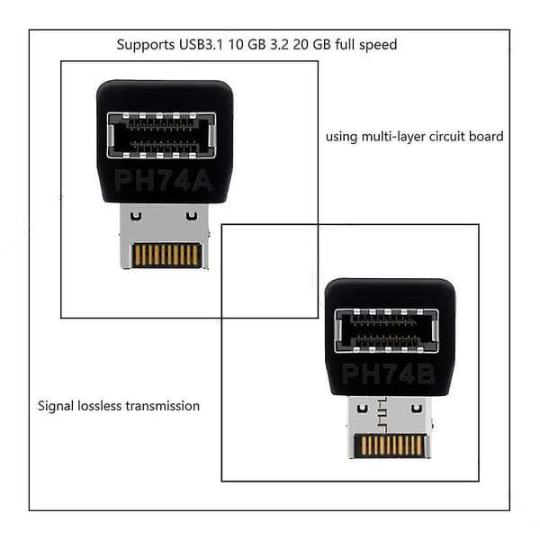 Tietokoneen emolevyn Type-E USB 3.1 Type-E -liitäntä 90 asteen ohjauskyynärpää etuosan Type-C asennettu adapteri (PH74B)