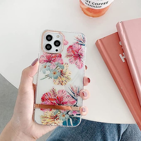 Blomstermønsterdeksel designet for iPhone 12 Promax 6.7 tommer, Klar design for kvinner jenter, Beskyttende hardt deksel Støtsikkert Slim Fit Blomstertelefonskall