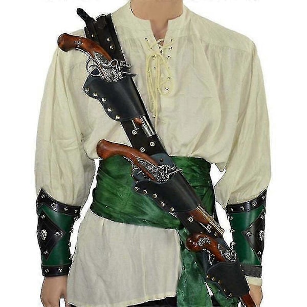 Middelalderlig Pirat Flintlås Hylster Triple Threat Pistol Baldric Vintage Våbentaske Med Justerbar Skulderrem Til Larp Cosplay