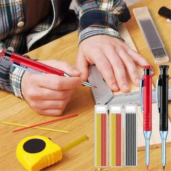 Multipack Massiv Carpenter Penna Set med 2,8MM Stift och Inbyggd Vässtare Penna Träbearbetning Trä