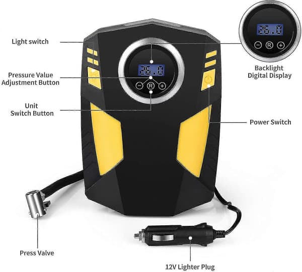 Bil Däckpump, Digital Luftkompressor Däckpump, Portabel 12v Snabb Bil Däckpump Luftpump