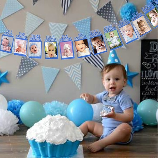 Månedlig Fotobanner 1 års fødselsdag Baby Fotobanner til 1 til 12 Måneders Fejring Guirlande Dekor Kvalitet Fortykkede Kort Papir Fødselsdagsfest Fejring
