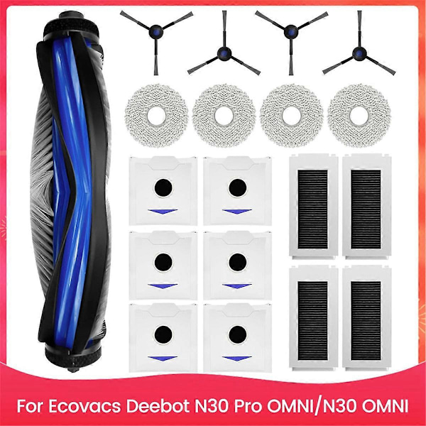For Ecovacs Deebot N30 Pro OMNI/N30 OMNI Robotstøvsuger, Hovedbørste Sidebørste Hepa-filtre Moppeklut
