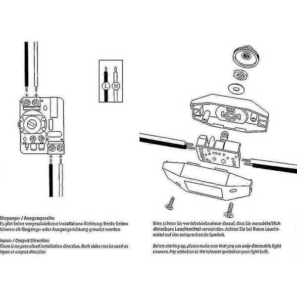 Lysdimmer, dreiebryter med 220-230V hvit, trykknapp for dimbar LED