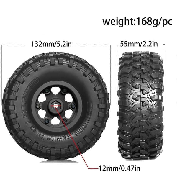 Dæksæt til 1/10 RC Crawler Bil Axial SCX10 Wraith RR10 Capra, Sort