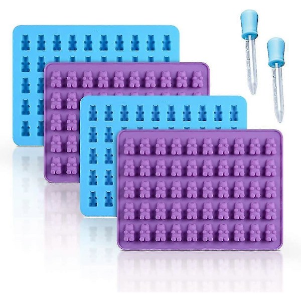 Silikoneform, 4 stk. Gummibjørne slikforme i silikone, chokolade gummiforme med 2 pipetter, non-stick fødevaregodkendt silikone