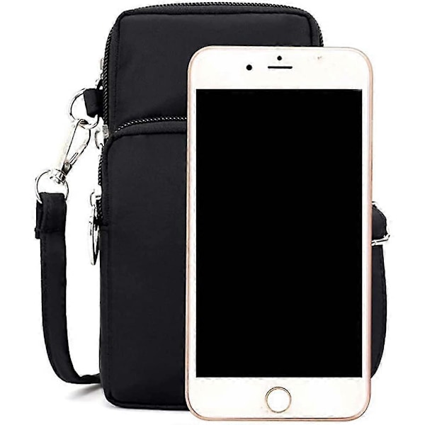 Crossbody Mobil Lommebok Nylon Skulderveske Gå Lommebok Armbånd Sportsarmbånd (svart)