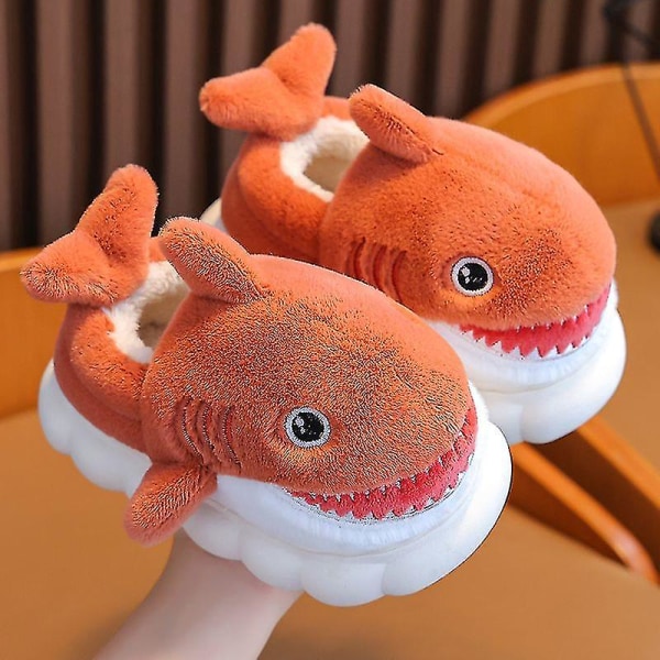Shark Tofflor Halksäkra inomhus bomullsvadderade skor Mjuka vinter bomullsvadderade skor flickor och pojkar bomull vadderade skor Ny stil som en present till barnet orange 30-31