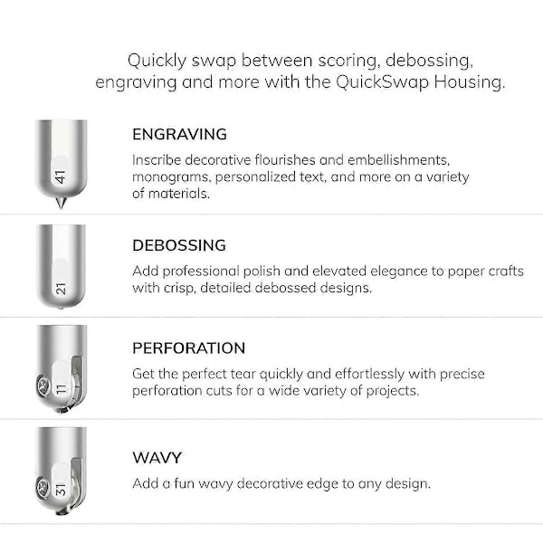 4 st Vågigt Bladspets, Graveringsspets, Präglingsspets och Perforeringsbladspets för Cricut Maker 3 QuickSw