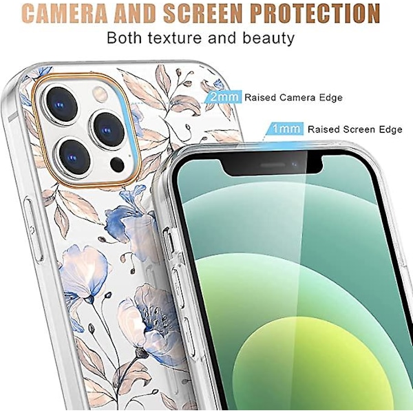 Blommönstrat Skal Designat för iPhone 13 Promax 6.7 Tum, Klar Design för Kvinnor Flickor, Skyddande Hårt Skal Stöttåligt Slim Fit Blomsterskal
