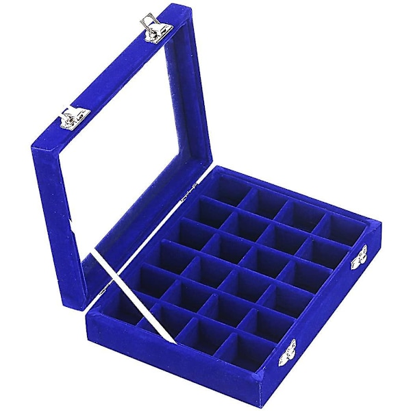 Velvet Glas Smykker Ring Display Organizer Boks Bakke Holder Øreringe Opbevaringsetui (Blå)