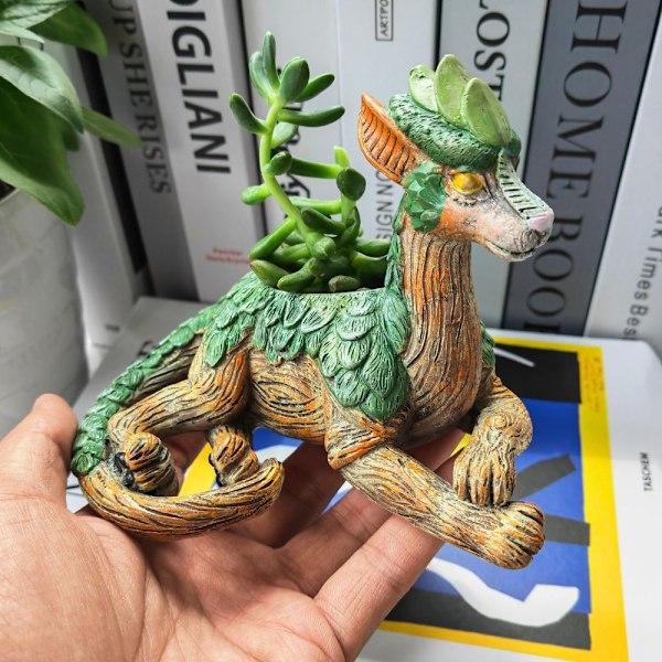 Sukulent drake-formad blomkruka hartsstaty ornament hemdekoration A