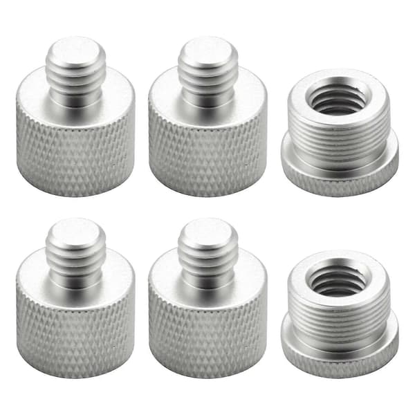 6 stk. mikrofongevindadapter sæt 5/8 hun til 3/8 han og 3/8 hun til 5/8 han skrueadapter gevind til mikrofonstativ Silver