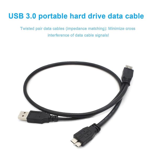 60CM Mobil hårddiskkabel USB3.0 A hane till Micro B 5 Gbps Y-form Dubbel ström Hög hastighet Bärbar Black