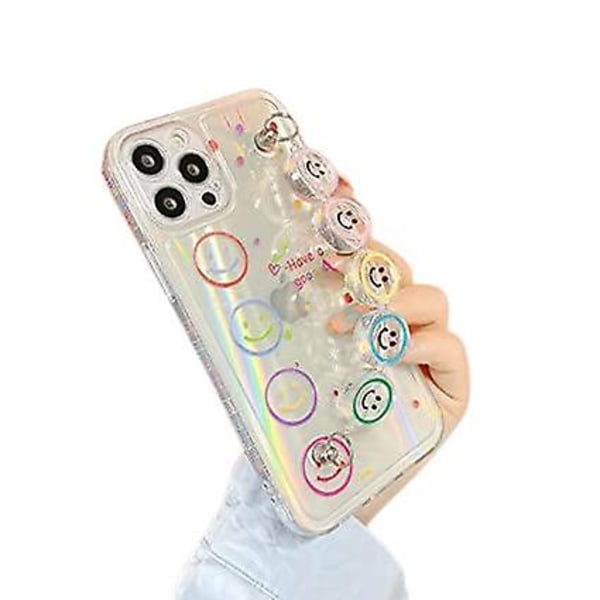 Tegneserie Sød Smiley Ansigt Klar Telefon Cover Kompatibel med iPhone 12 Pro Kæde Cover Krystal Smuk Kawaii Smil Armbånd Blød Silikone Pigeagtig Stødsikker