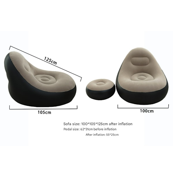 Uppblåsbar utomhussoffa, hopfällbar vilstol i PVC-flock (med fotpump) Brown