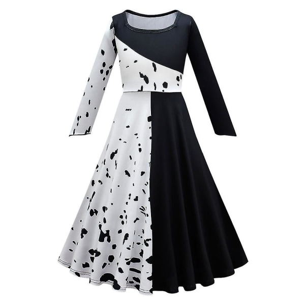 Barn Flickor Cruella De Vil Cosplay Kostym Halloween Carnival Dress White 120