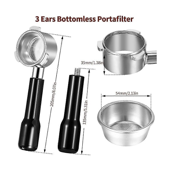 54mm Bundløst Portafilter, 3 Ører Espresso Portafilter med Filterkurv, til 8 Serie BES870/88
