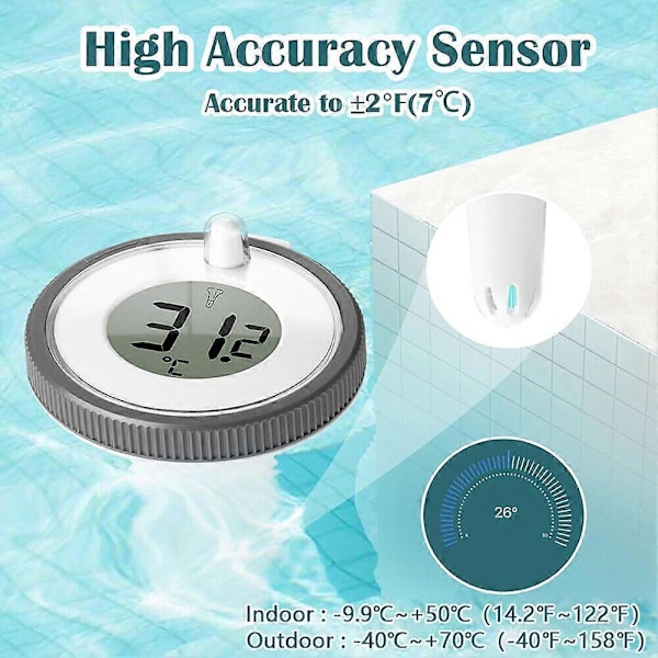 Flydende Pool Termometre med Indendørs Monitor, Digitalt Pool Temperatur Termometer Trådløst, Vandtemperaturmåler til Isbad/Spabad/Fisketank Dam H