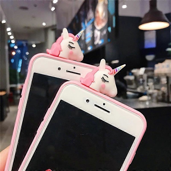 (Se titeln för telefonfodralsmodellen) Unicorn Fodral för iPhone 8/7, 3D Tecknad Design Sött Elastiskt Stödskyddsfodral, Telefonfodral med Rem