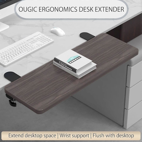 Ergonomisk Skrivbordsförlängare, 55x24 cm, Stansfri Klämma, Vikbar Tangentbordslåda, Bordsmonterad Arm- och Handledsstödshylla