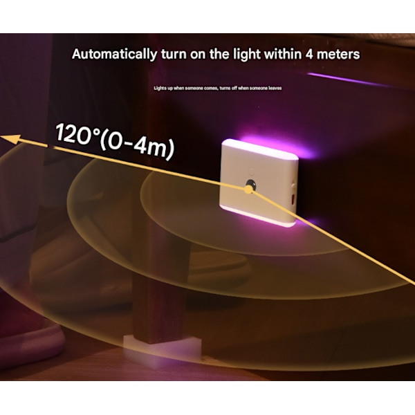 RGB sensorlys, bevegelsessensorlys, intelligent lading, infrarød farge magnetisk LED nattlys 2PCS