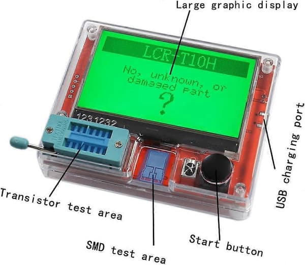 LCR-T10H Transistor Meter Multifunktions Kapacitans Modstandstester Stor Skærm Grafisk Display