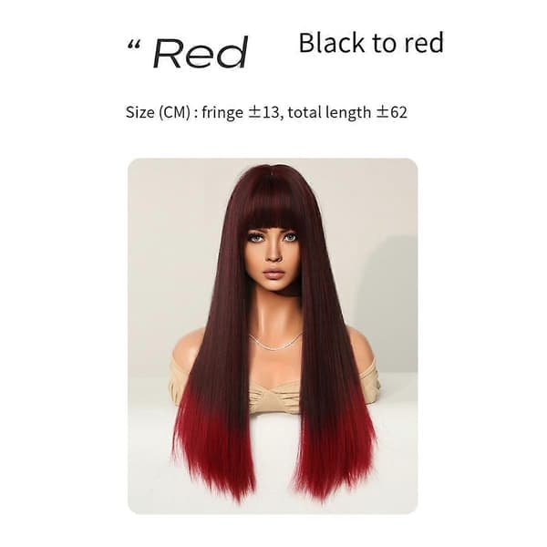 Svart Gradient Rød 62cm Cosplay Parykk
