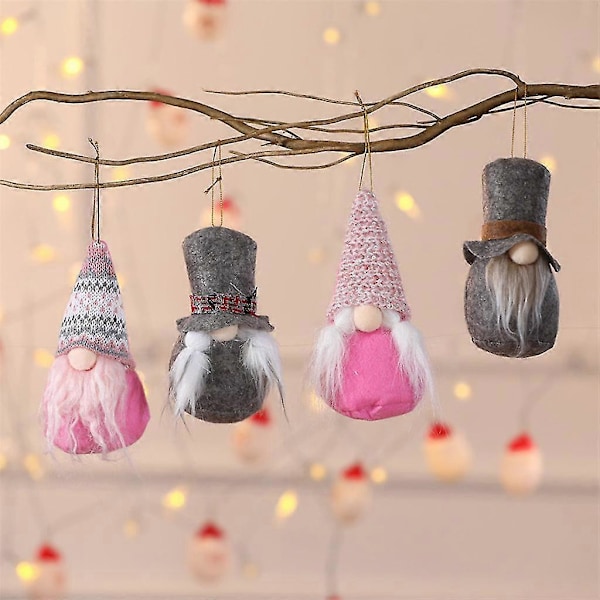 Julgransprydnad Tomte Set om 4 Tomtehängen för Julgran Heminredning Inomhus Utomhus Dekoration Luddig Tomte Nyårspresent