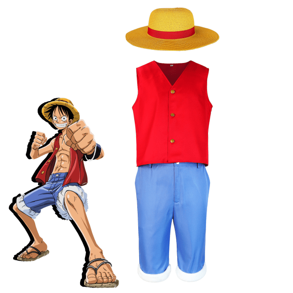 One Piece Luffys cosplaydräkt Halmhatt Klassisk Luffys cosplaydräkt Top + pants + hat XXL