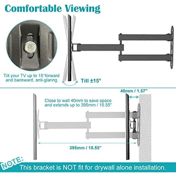TV Väggfäste Tiltbar Vridbar för De Flesta 10-26 Tum LED LCD Plasma Skärm Monitor VESA 100x100mm med Full Rörelse Articulerande 15 Förlängningsarm Spir