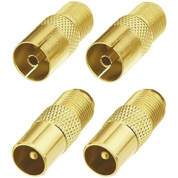 4 stk. F-Type TV Antenne Koaksialkobling, F Type Skrukobling Hunn til RF Koaksial Antenneadapter (F-Type Hunn til TV Hann/Hunn)