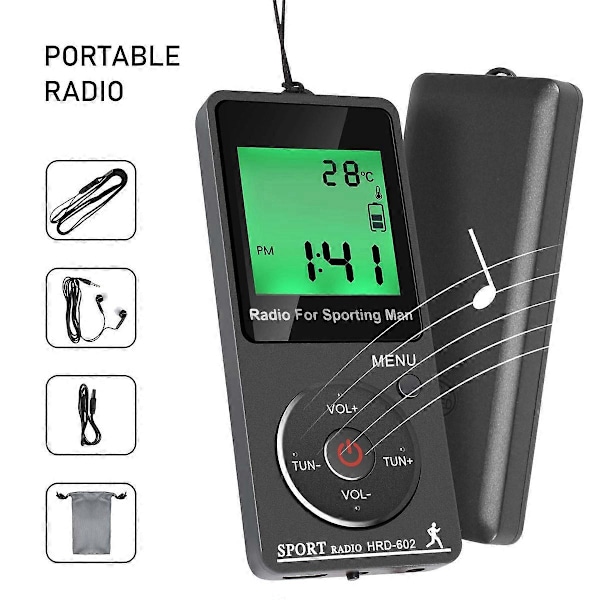AM FM Bärbar Radio Personlig Radio med Hörlurar Walkman Radio med Uppladdningsbart Batteri Digital
