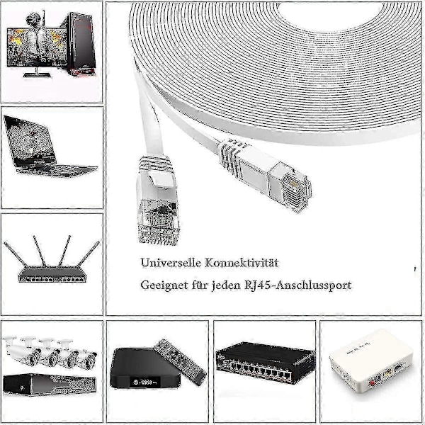 20m - Cat 6 Ethernet-kabel - Flat RJ45 nettverkskabel - 1000 Mbit/s hastighet - Gigabit LAN-kabel - Flatbroad internett patchkabel for PC PS5 Xbox