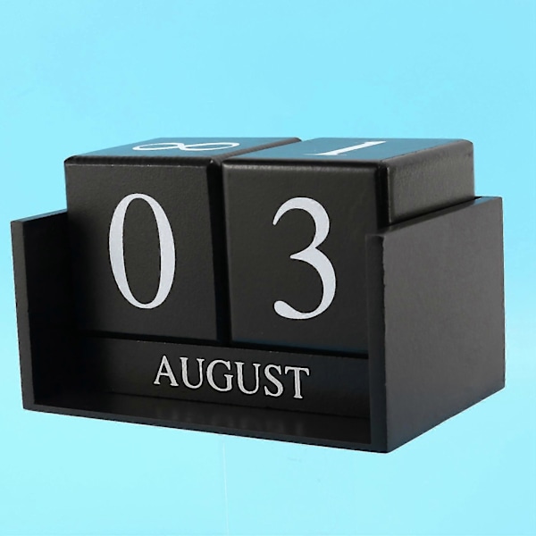 Perpetuellt Kalender i Trä Skrivbordskalender - Permanent Block Månad Datum Visning Hemmakontorsdekoration (svart)