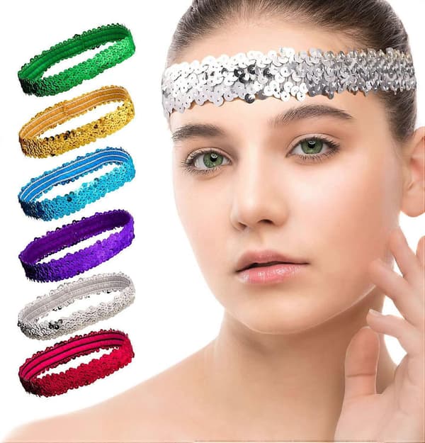 6 Stykker Sekvens Hodebånd Sports Glitter Hodebånd Elastisk Glitrende Bling Sport Hodebånd