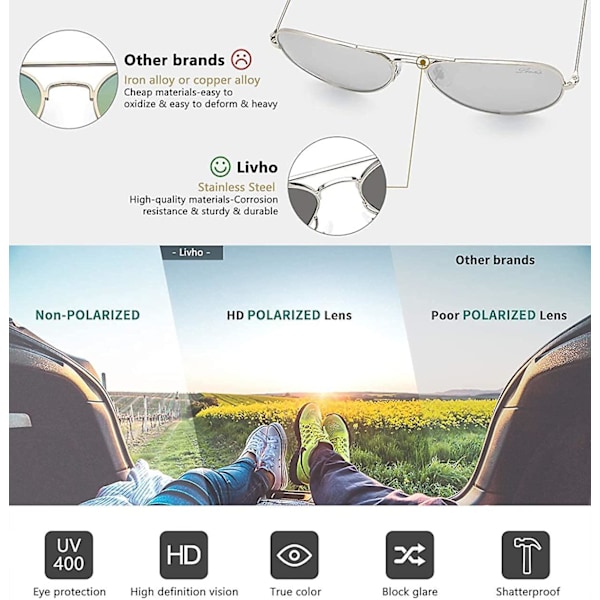 SQCLV Klassiske Polariserede Aviator Solbriller UV Spejlglas Metal Retro Shades