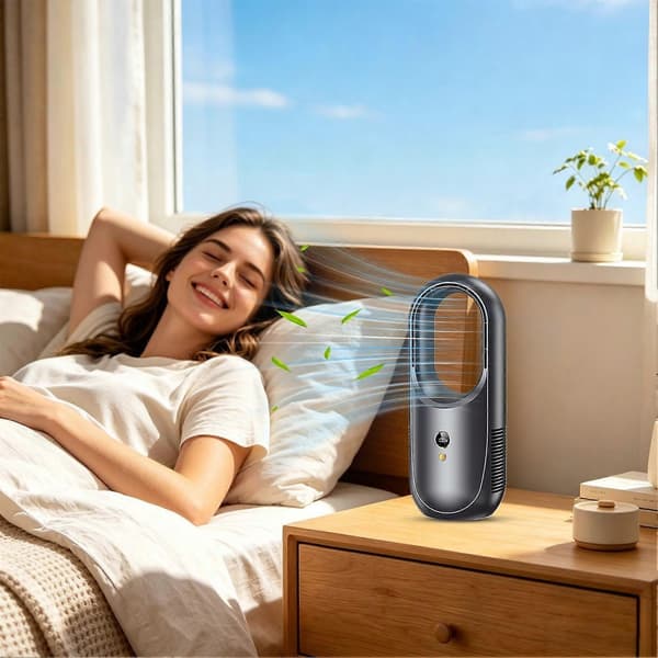 Genopladelig Stille Bladløs Køleventilator med 6 Hastigheder til Hjemmekontor og Rejser White