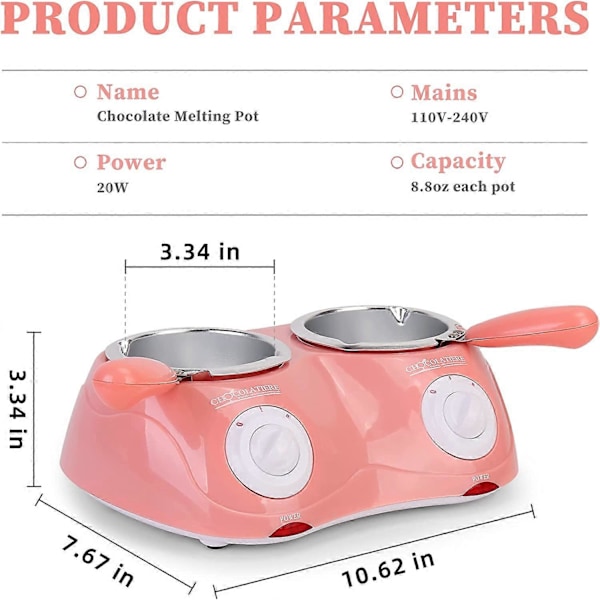 Smältdegel, Elektrisk Chokladsmältnings- och Värmande Fonduefontän Grytset för Smältning av Choklad, Godis, Smör, Ost (Rosa)