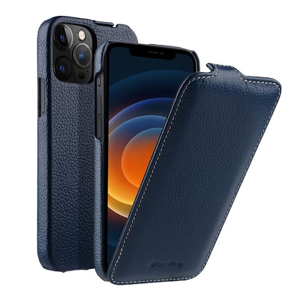 MELKCO Magnetiskt Telefonfodral för iPhone Vertikalt Flip Läder + PC Stötsäkert Skyddsfodral - Grön Blue 13 Pro Max
