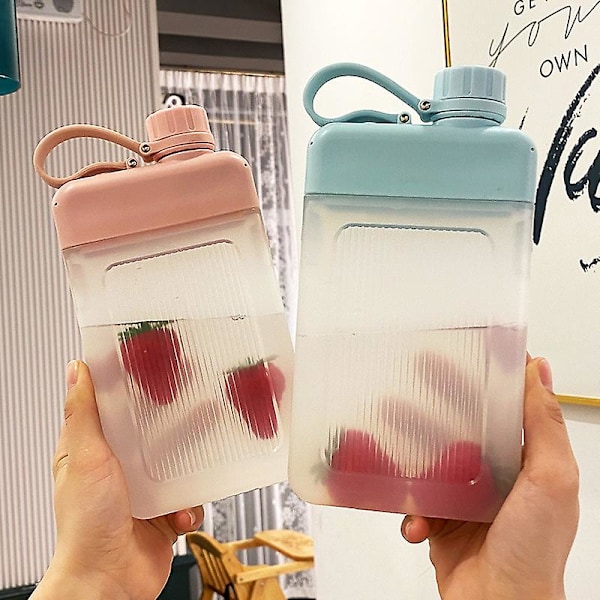 JUSCH Litteä Vesikuppi Kannettava Neliönmuotoinen Vesikuppi Ulkoiluun Matkustamiseen Kannettava Taskukokoinen Vesipullo Luova Litteä Urheiluvesipullo Yksinkertainen Harmaa 450ML (WZ1927)