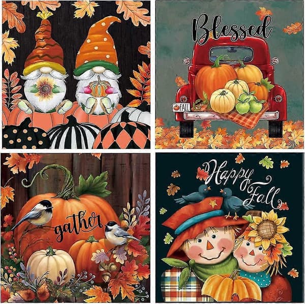 Hello Fall Pynteputetrekk 45 x 45 cm Høstgnomer Høstgresskar Lastebil