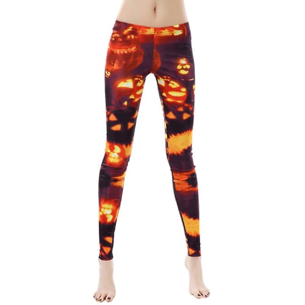 Halloween Leggings för kvinnor Roliga grafiska stretchiga byxor COLOR 2 XL