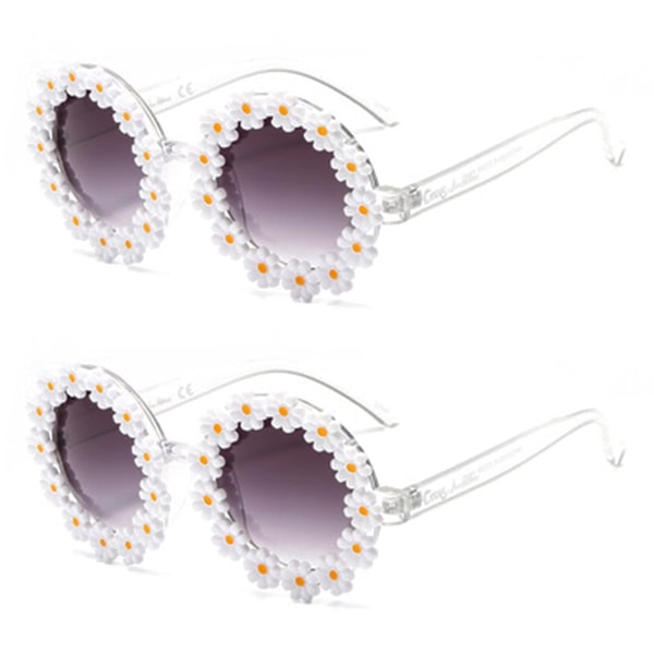 2 Pakke Retro Blomsterbriller for Damer Jenter Runde Tusenfryd Solbriller Mote Briller for Fest, Disko