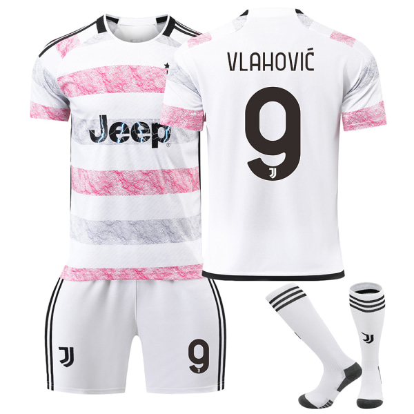 23-24 Juventus borta nr 9 Hovic tröja 7 Chiesa 22 Di Maria 10 Pogba fotbollsdräkt NO.9 VLAHOVIC L