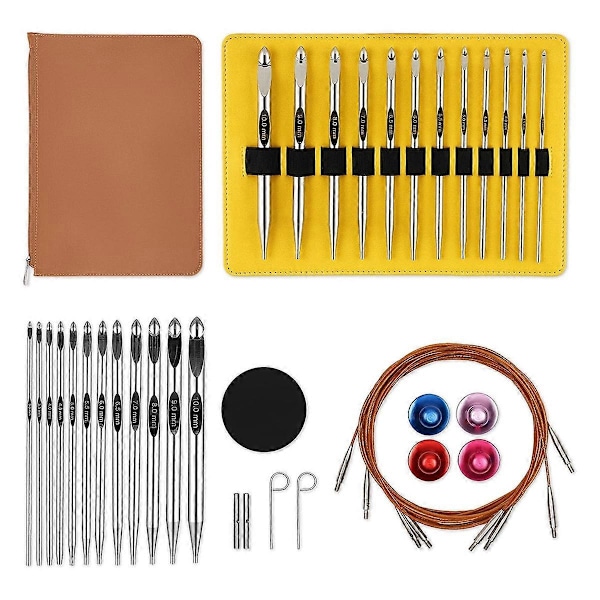 Tunisisk Virknålsset med Kabel 6-Tums Aluminium Utbytbara Virknålar Set 3mm-10mm Lång
