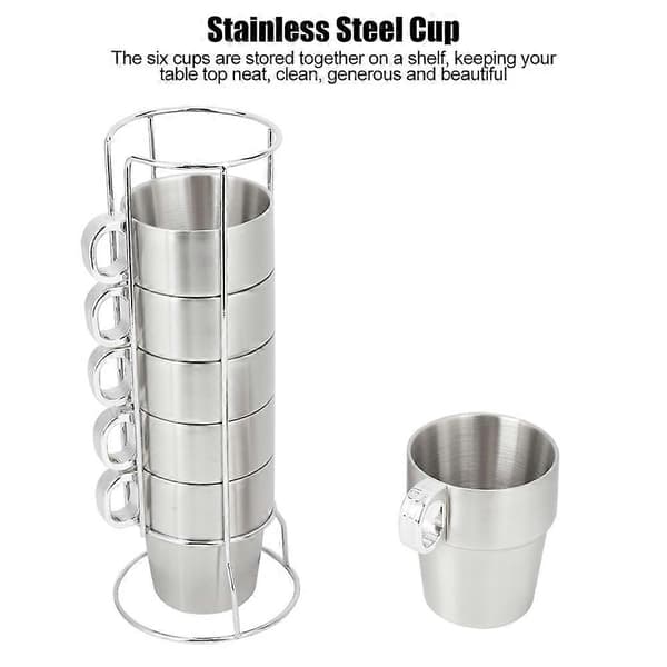 Stabelbart Dobbeltlags Vand- og Kaffekopsæt i Rustfrit Stål med Holder